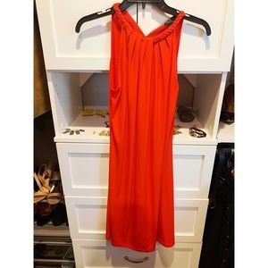 Red dress with braided detailing